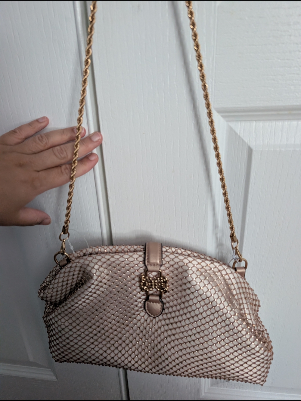 Sam Edelman Rose Gold Woven Chain-Strap Clutch